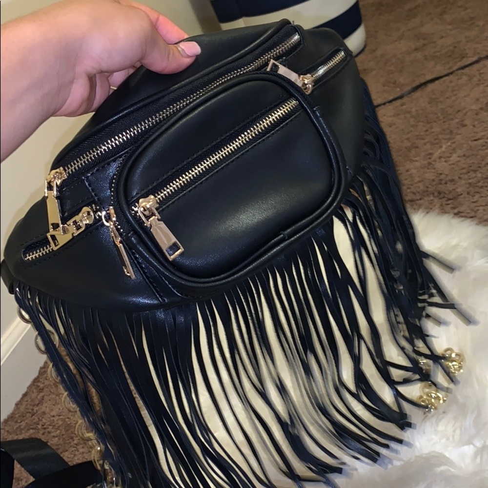All leather fringe fanny pack